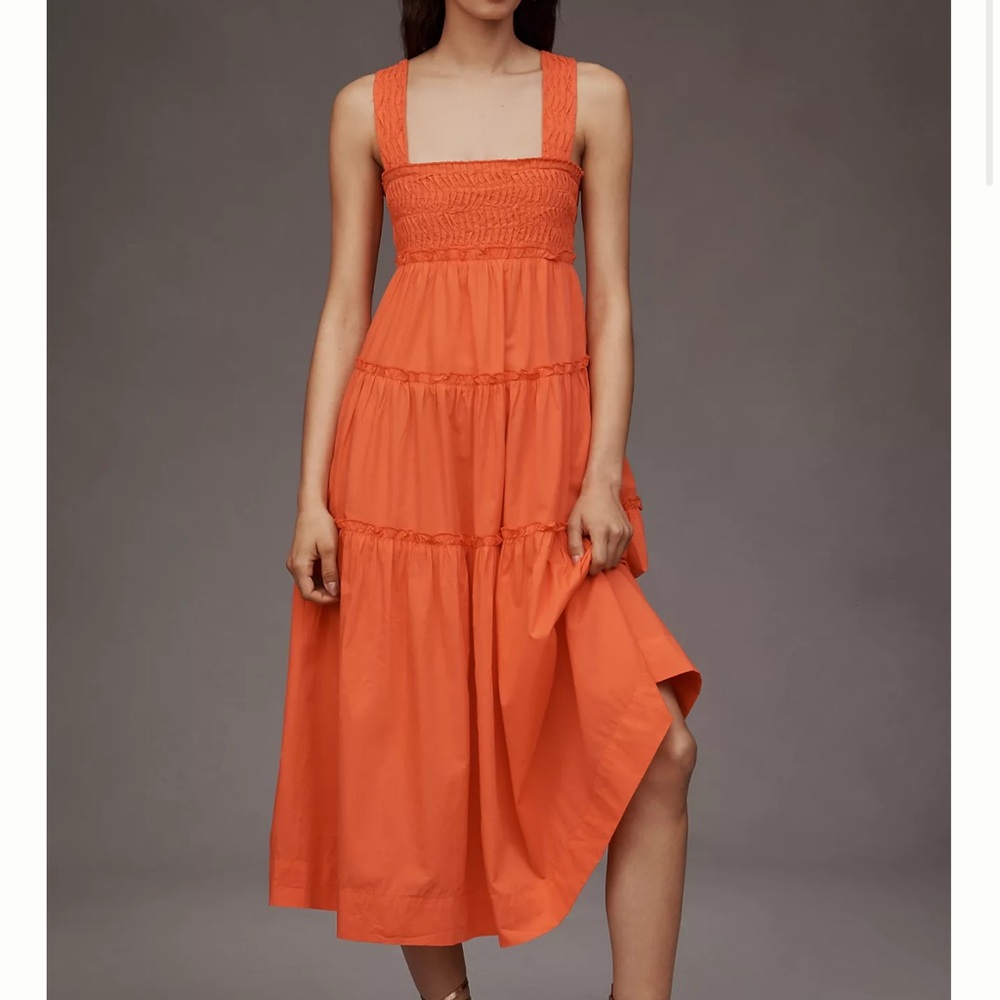 Anthropologie Orange Midi Sundress